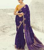 Organza viscose satin embroidered purple saree