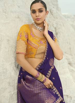 purple viscose saree with embroidered work 2