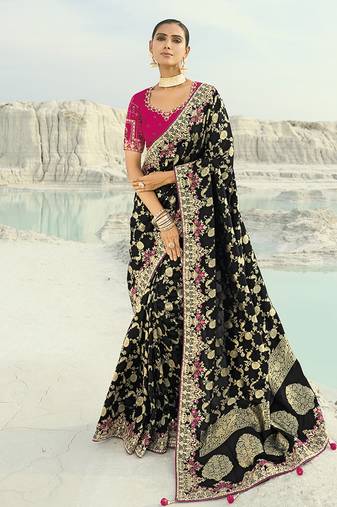 Viscose embroidered black saree