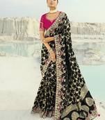 Viscose embroidered black saree