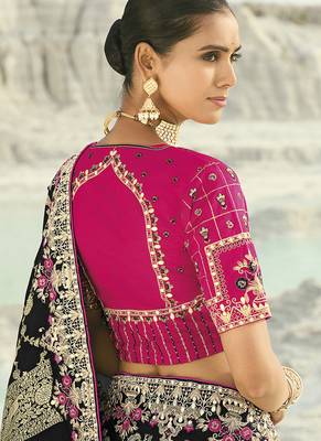 black viscose saree with embroidered work 2