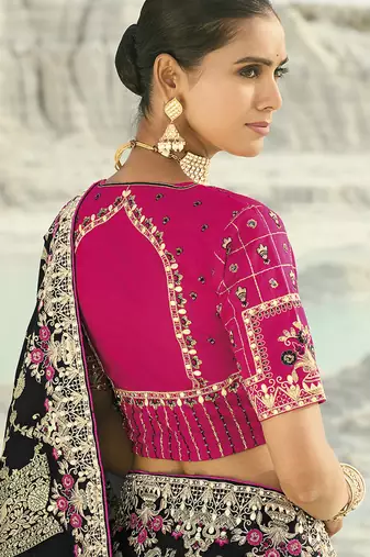 black viscose saree with embroidered work