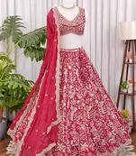 Rani Pink Zari & Sequins Embroidered Fox Georgette Lehenga Choli with Dupatta