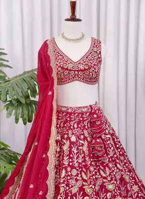 Rani Pink Zari & Sequins Embroidered  Georgette Lehenga Choli with Dupatta 2