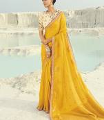 Organza viscose satin embroidered yellow saree