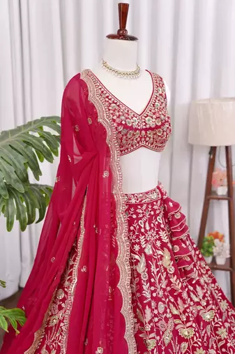 Rani Pink Zari & Sequins Embroidered Fox Georgette Lehenga Choli with Dupatta