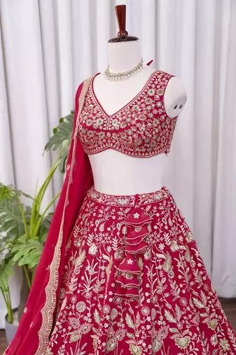 Rani Pink Zari & Sequins Embroidered Fox Georgette Lehenga Choli with Dupatta