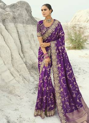 dark magenta viscose saree with embroidered work 1