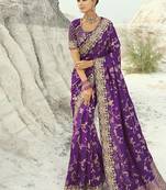 Viscose embroidered dark magenta saree