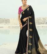 Organza viscose satin embroidered black saree