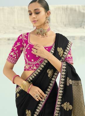 black viscose saree with thread embroidery 2