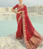 Viscose embroidered red saree