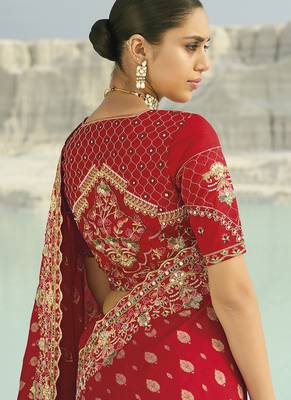 red viscose saree with embroidered work 3