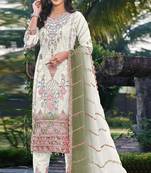 White & mehendi silk  suit with embroidery & sequin work