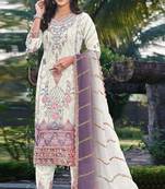 White & lavender silk suit with embroidery & sequin work