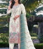 White & blue silk suit with embroidery & sequin work