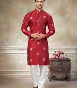 red pure silk kurta pajama with embroidery