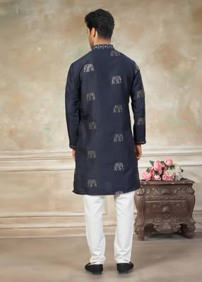 blue pure silk kurta pajama with embroidered work 3
