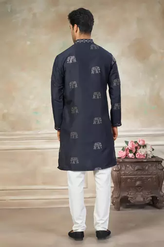 blue pure silk kurta pajama with embroidered work