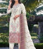 White & peach silk suit with embroidery & sequin work