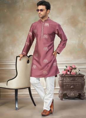 pink pure silk kurta pajama with embroidered work 1