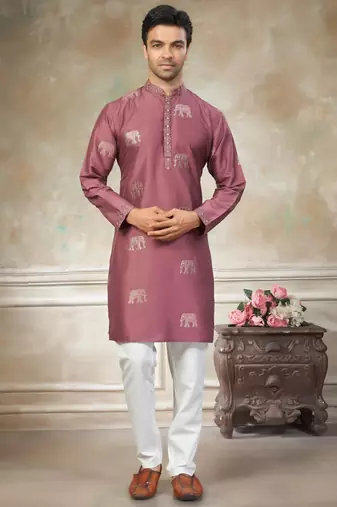 pink pure silk kurta pajama with embroidered work