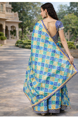 blue silk lehenga set with printed work pattern 2