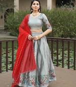 Silver Color Zari Weaving Work Silk Traditional Lehenga Choli With Unstitched Blouse