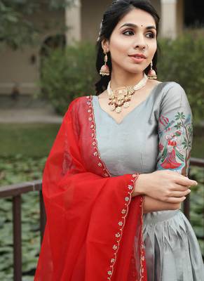 Silver Color Zari Weaving Work Silk Traditional Lehenga Choli With Unstitched Blouse 3