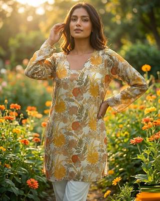  floral digital print muslin silk blend tunic 1