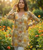 floral digital print muslin silk tunic / stylish short kurti for grilish