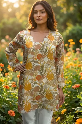  floral digital print muslin silk blend tunic