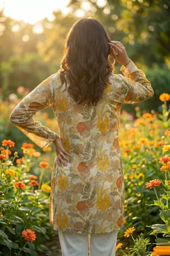  floral digital print muslin silk blend tunic