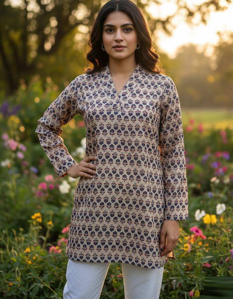  floral digital print muslin silk tunic / stylish short kurti for grilish