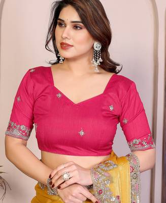 Catching mustard yellow fendy silk multi sequins embroidered saree with banglory silk blouse 5