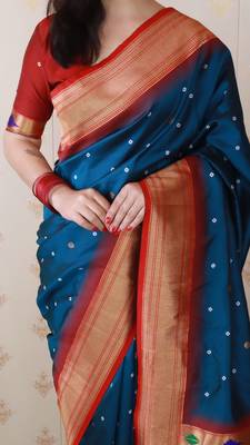 blue paithani silk saree with bandhani zari work 5