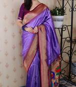 lavender paithani silk saree with bandhani zari work