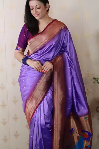 lavender paithani silk saree with bandhani zari work