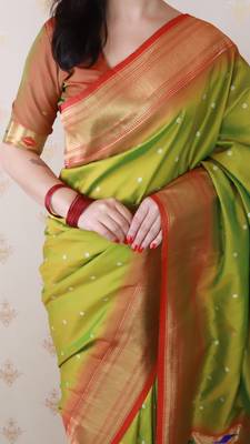 light green paithani silk saree with bandhani zari work 4