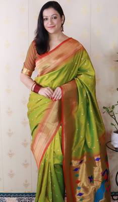 light green paithani silk saree with bandhani zari work 5