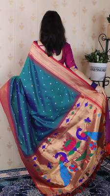 teal paithani silk saree with bandhani zari work 2