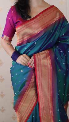 teal paithani silk saree with bandhani zari work 5