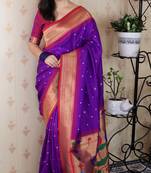 purple paithani silk saree with bandhani zari work