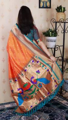 orange paithani silk saree with bandhani zari work 2