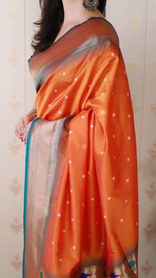 orange paithani silk saree with bandhani zari work 5