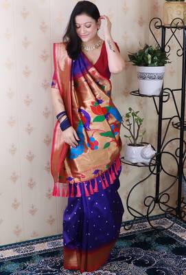 navy blue paithani silk saree with bandhani zari work 5