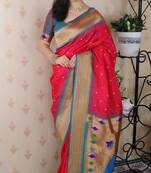 pink paithani silk saree with woven zari pattern