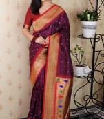 purple paithani silk saree with woven zari work
