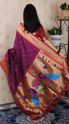 purple paithani silk saree with woven zari work 2