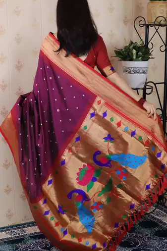 purple paithani silk saree with woven zari work